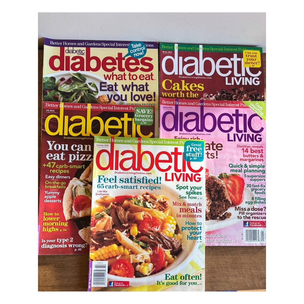 5 Pc Diabetic Living Magazines 2010 Low Carb Recipes Cookbooks‎